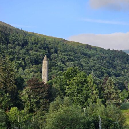 St Kevin's Tower in the Monastic City in Glendalough 