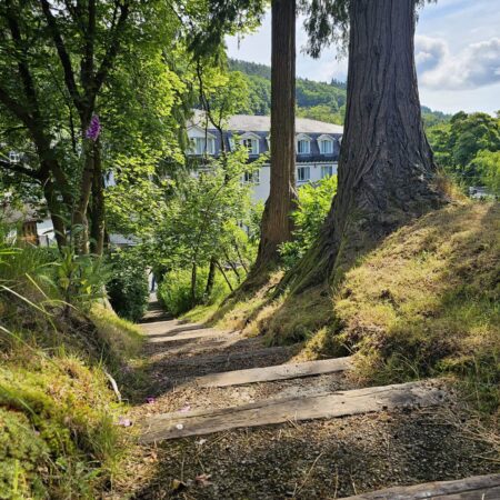 Steps to the Private garden at Glendalough Hotel next to the Monastic City